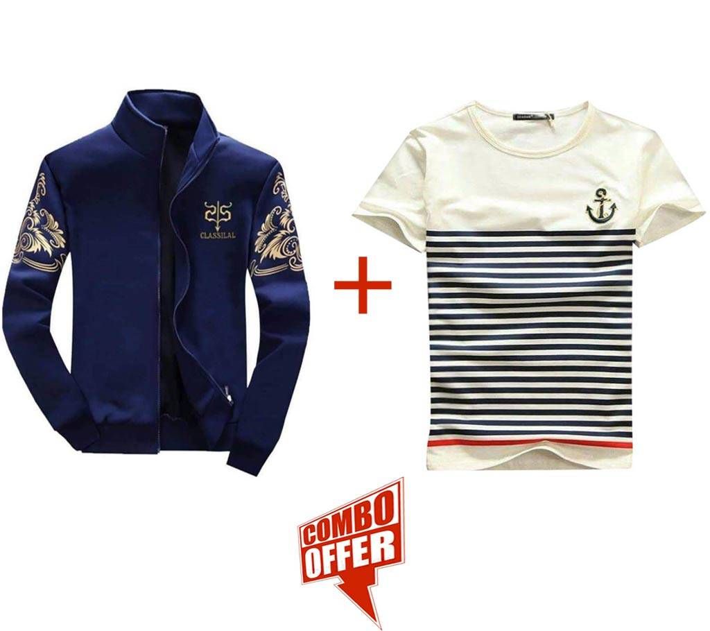 Full Sleeve Gents Casual Jacket+Men's Round Neck T-Shirt Combo Offer 