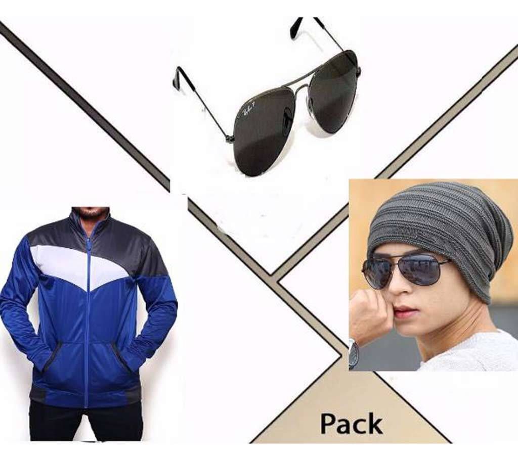 Multi color gents hoodie+ sunglasses+ cap combo 