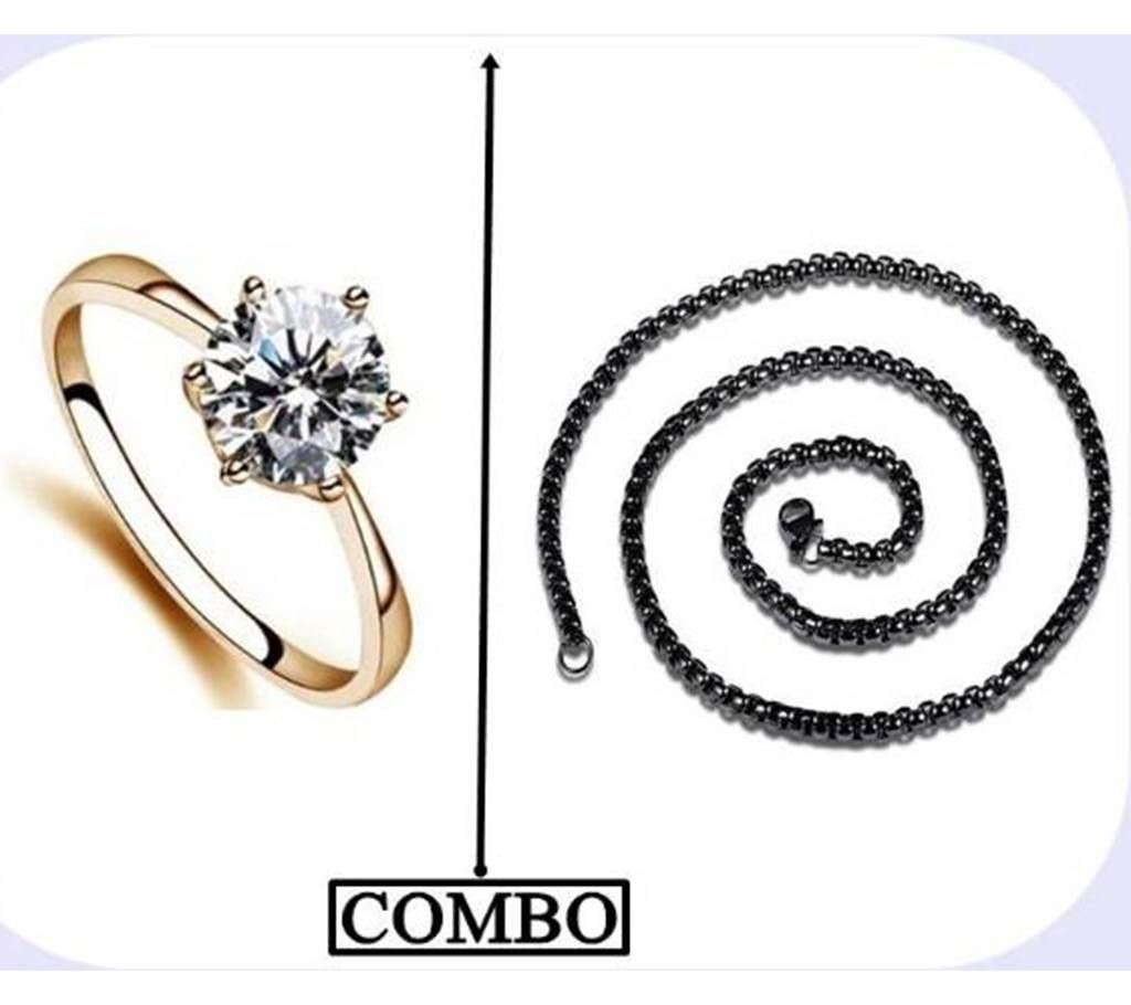 Combo of Rose Gold Plated Finger Ring & Chain