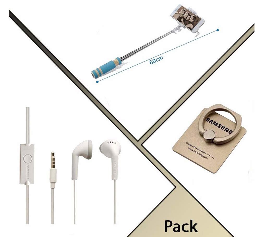 Selfie Stick+Headphone+Ring Stand Combo