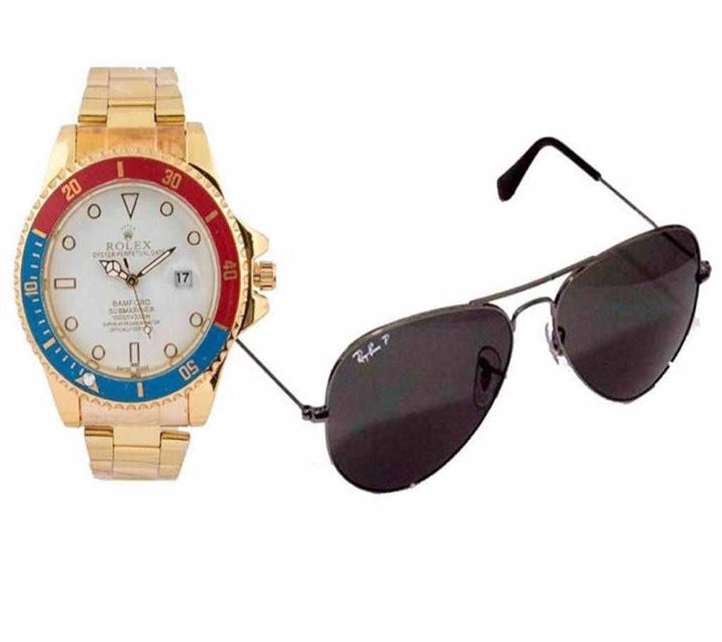 Rolex Wrist Watch & Rayban Sunglasses (copy) Combo