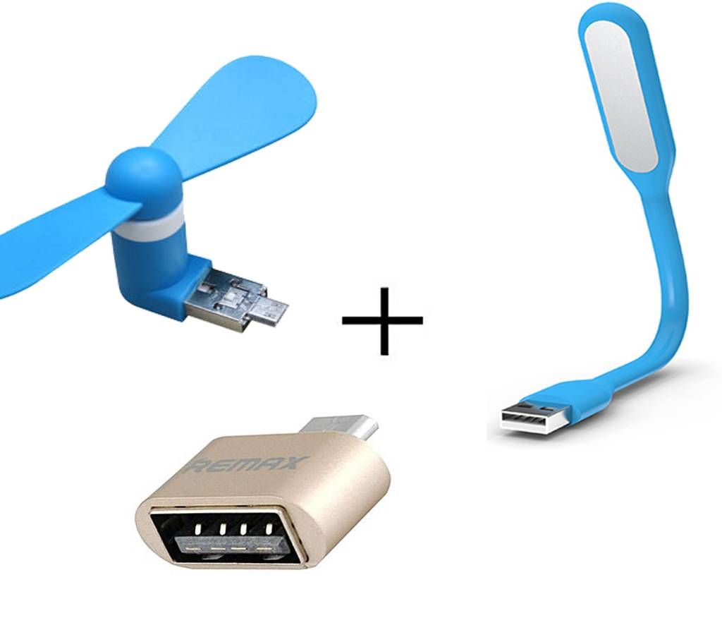 USB OTG fan+LED light+OTG adapter