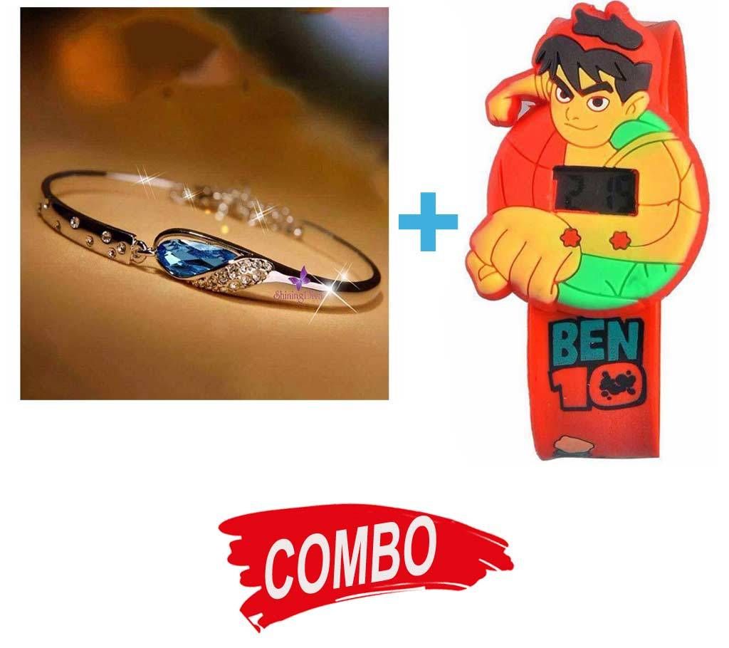 Ben 10 kids watch + Blue Stone Settings Bracelet - Combo Offer