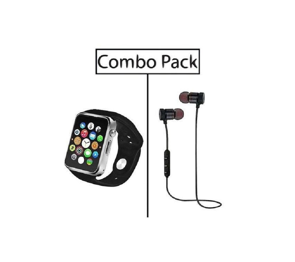 Combo of A1 Smart Watch and Stereo Super Bass Wireless Earphone - WLB