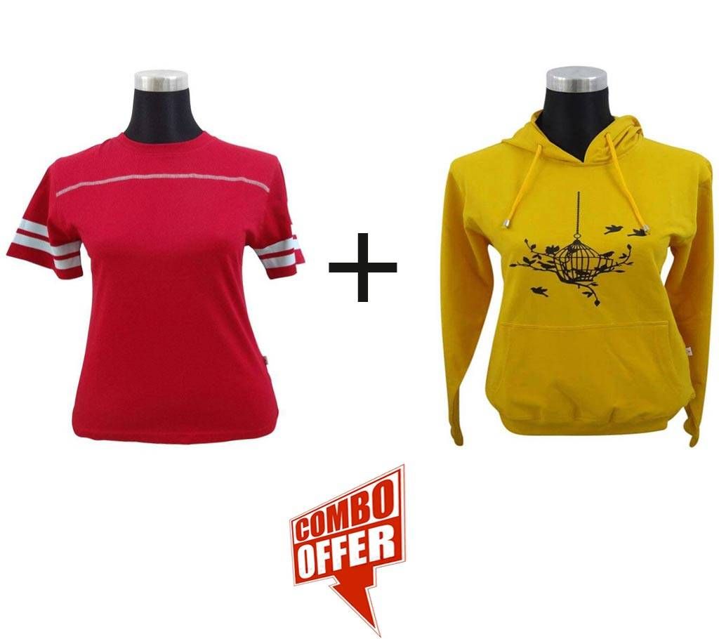 Mango Mojito Ladies Hoodie + Jester Red Ladies Stretched T-Shirt Combo Offer 