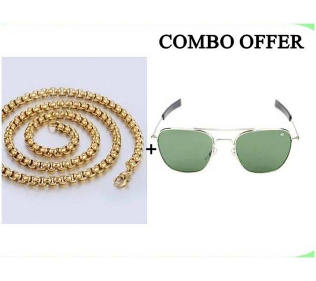 Combo of Stainless Steel Chain & AO Men's Sunglasses 