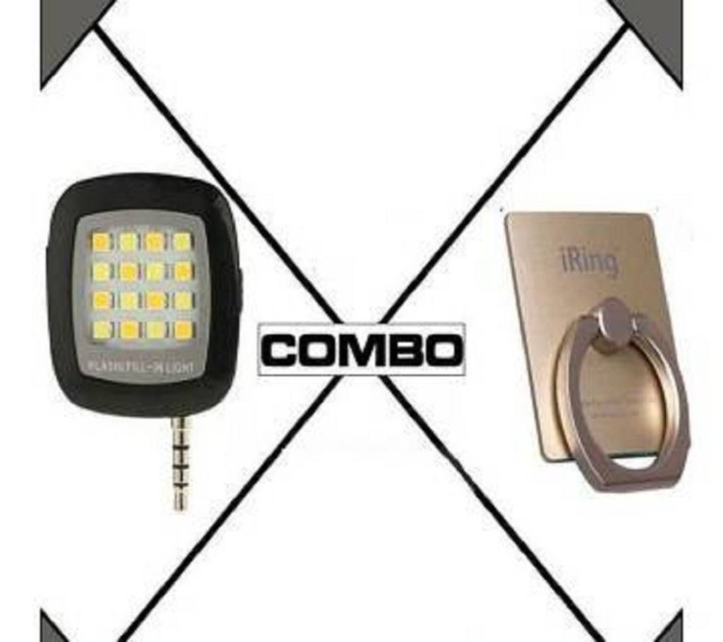 mobile ring stand+selfie flash light combo