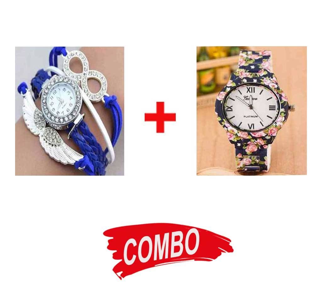Floral Print Ladies Wrist watch + Ladies Analog Bracelet Wrist watch - Combo Offer
