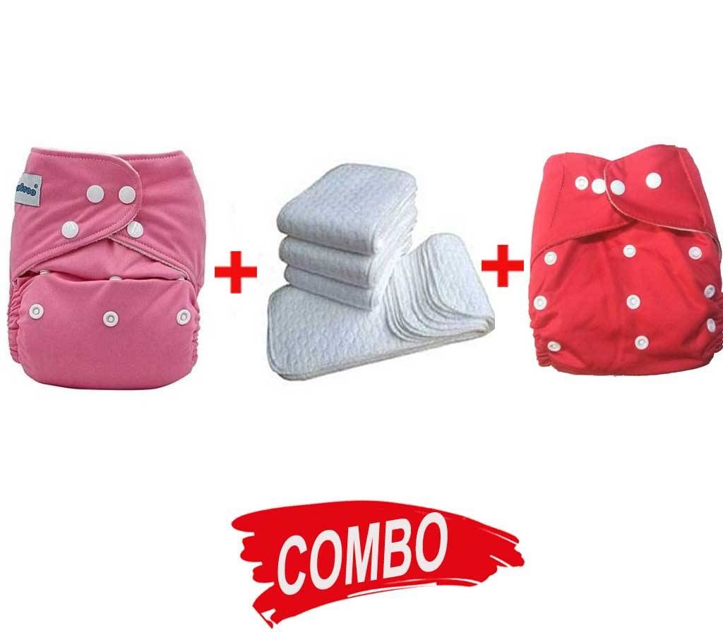 Cloth Diaper for Baby - Pink+ Cloth Diaper for Baby - Red+ Two Layer Cloth Diapers one inserts-White