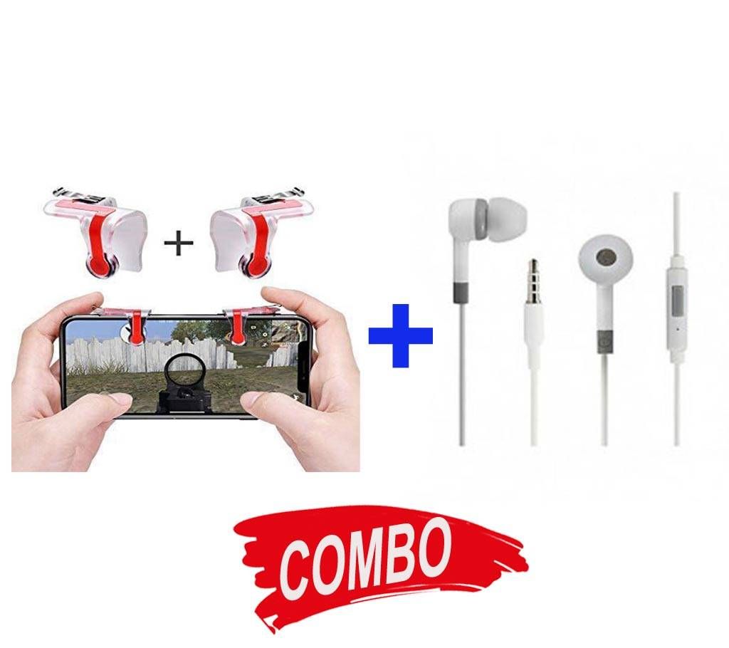 PUBG and Shooting Game Controller for any Smartphone - Black + MI-HEADPHONE-REPLICA-582 Combo Offer 