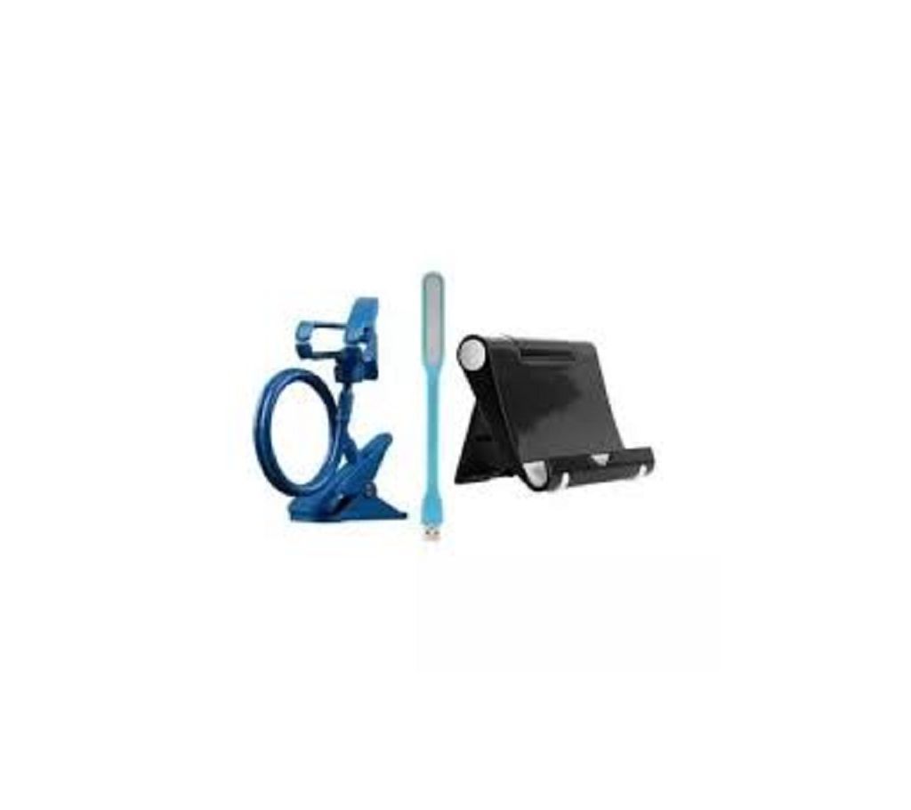 USB Light + Multi Mobile Tablet Stand + 360 Long Stand Combo