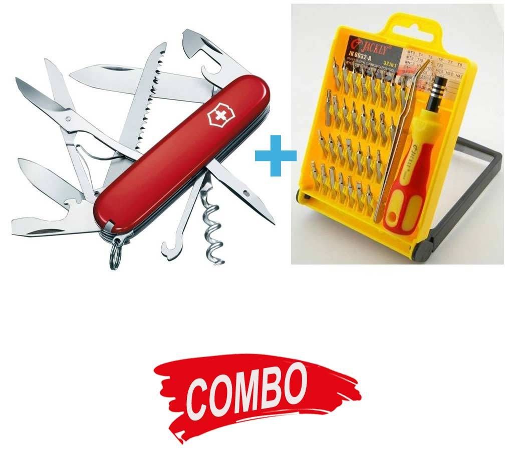 Jackly JK 6032 A Screwdriver 32 in 1 Set + 12 in 1 Multi function Army Knife - Combo Offer