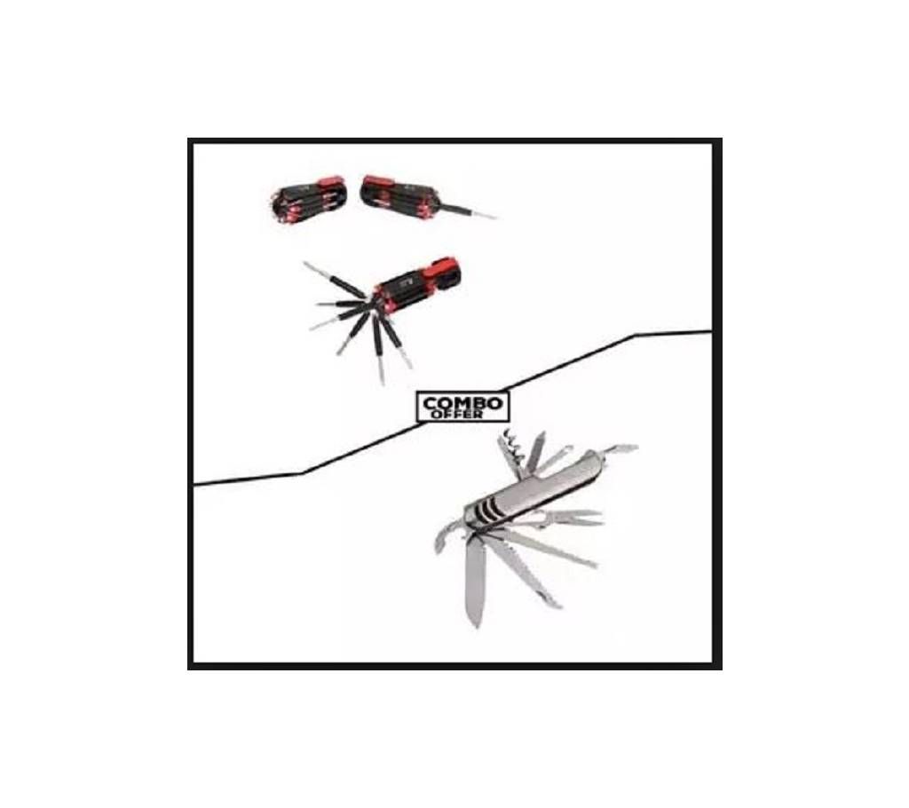 Combo of Multifunctional Screwdriver and Knife - Silver and Black