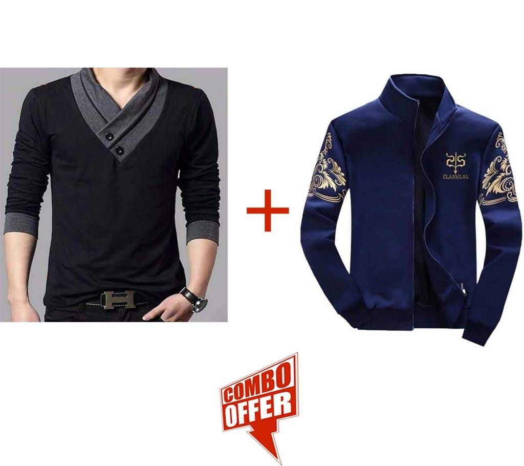 Full Sleeve Gents Casual Jacket+Gents Full Sleeve Tshirt Combo Offer 