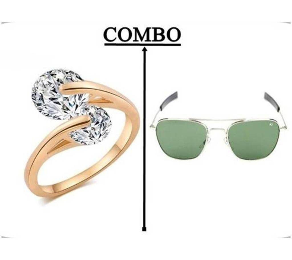 Combo of Rose Gold Plated finger Ring & AO Men's Sunglasses 