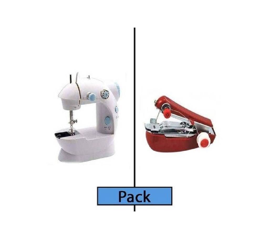 Electric Sewing Machine With Free Handheld Sewing Machine - White