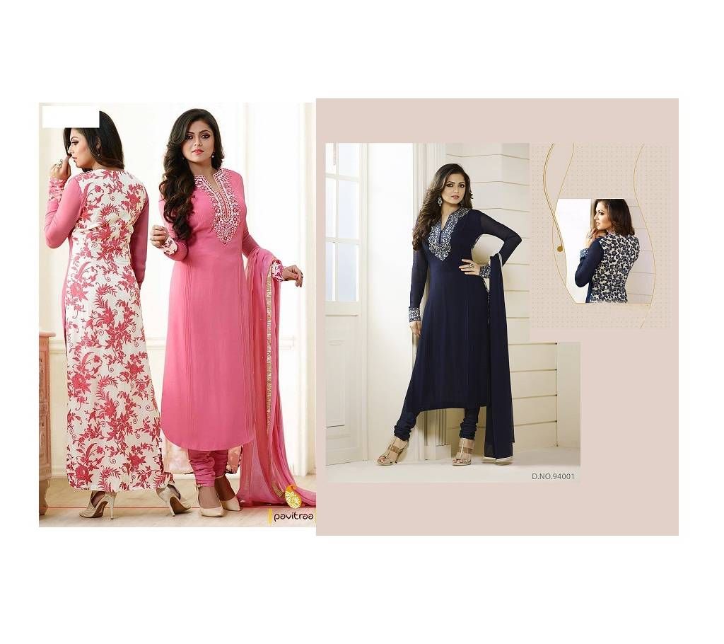 Unstitched skin & block printed Salwar Kameez combo-9