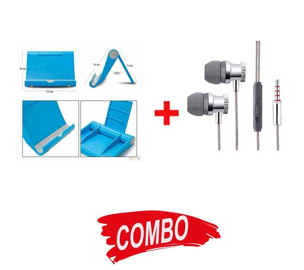 Universal Mobile Stand + VK-D1 In-Ear Earphone - Combo Offer