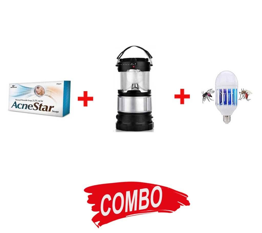 LED Mosquito Killer Lamp - White + Campaign Solar Lamp + Mankind Acne Star Soap -100g India  Combo Offer 
