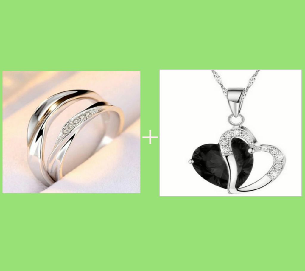 EngagementWedding Couple Ring And heart Shape Pendant
