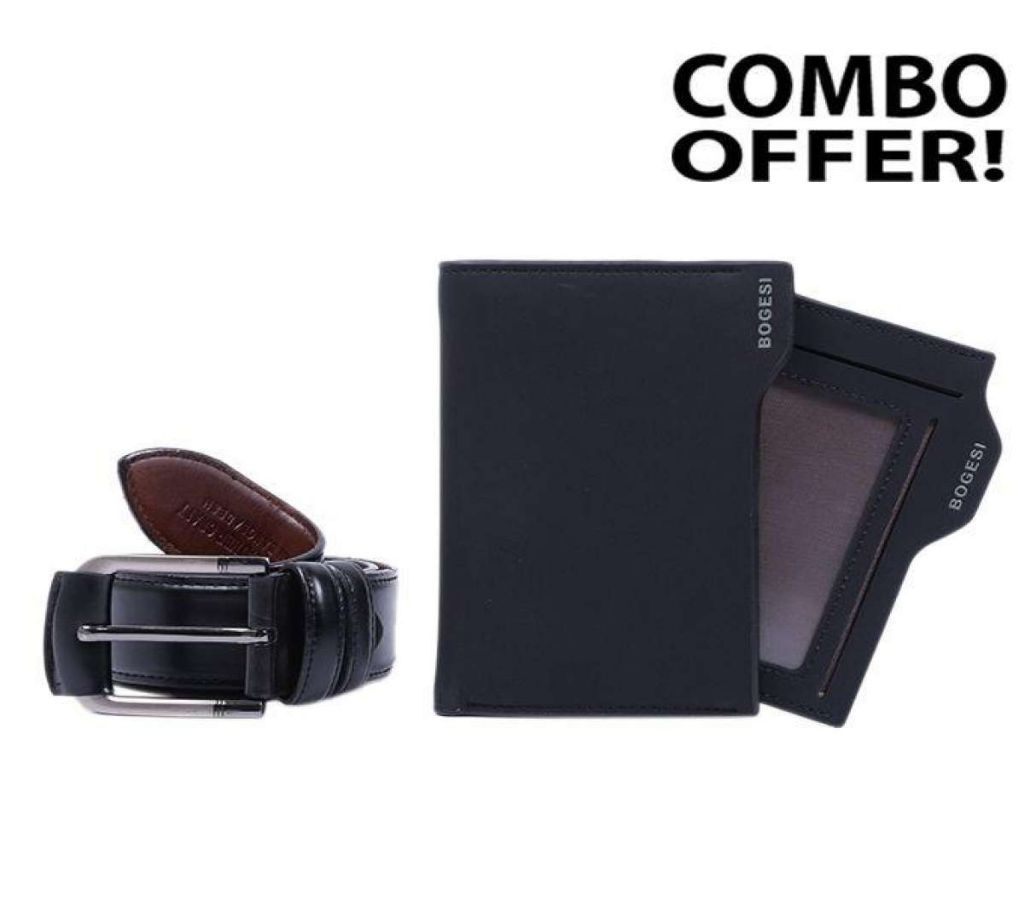 Combo of Black Leather Belt and Wallet for Men