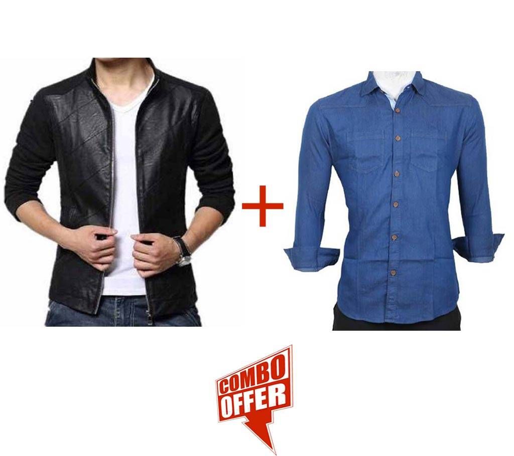 Full Sleeve Gents Artificial Lether Jacket+Gents Full Sleeve Denim Shirt Combo Offer 