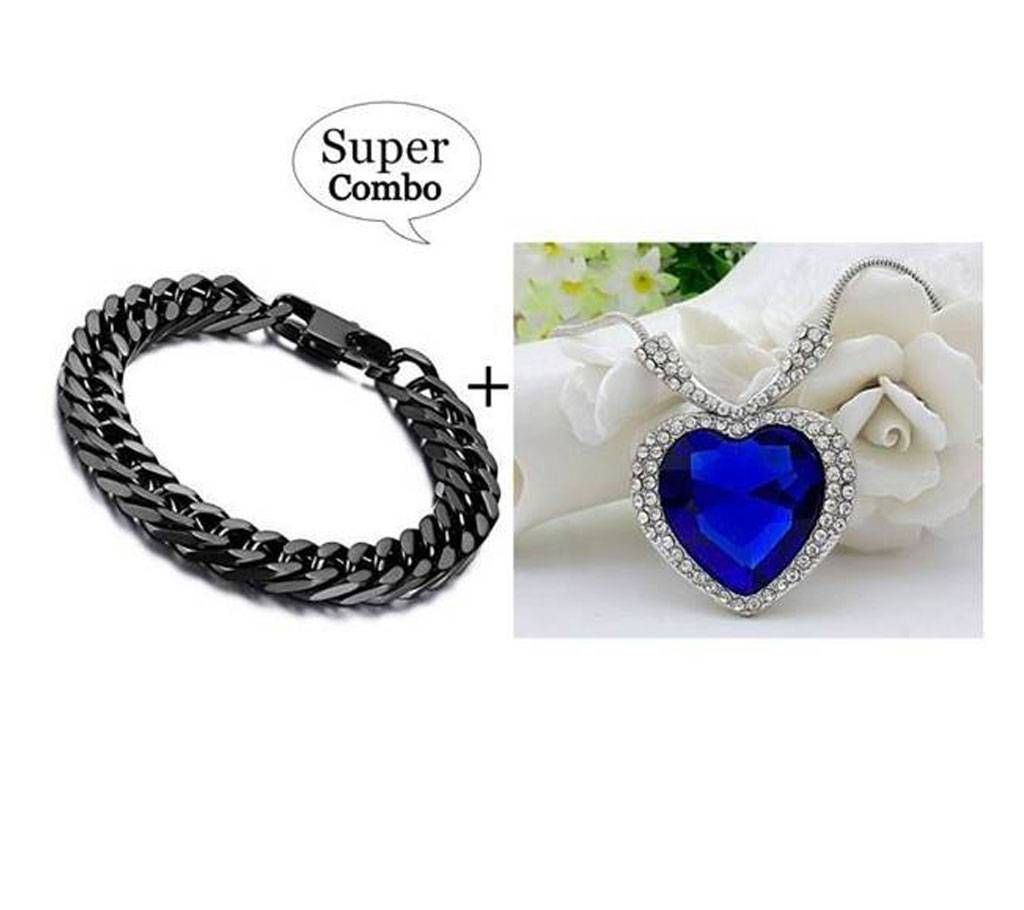 Heart Shaped Necklace & Stainless Steel Bracelet