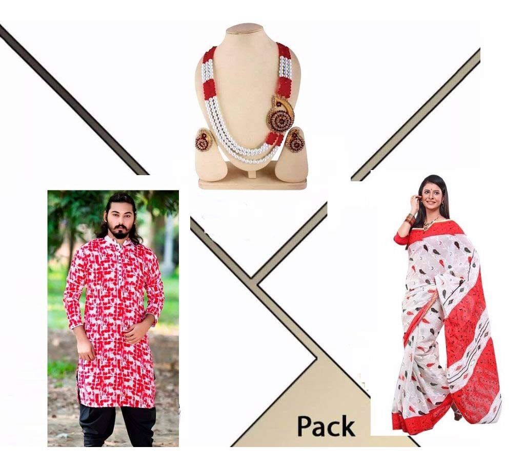 cotton punjabi+ cotton sharee+ necklace set combo offer 