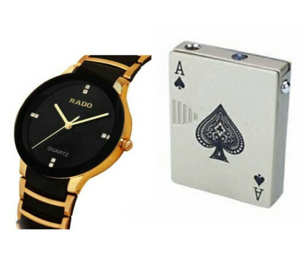 Poker Card Lighter With Money Tester Light And RADO Gents Wrist watch (Copy) Combo Offer
