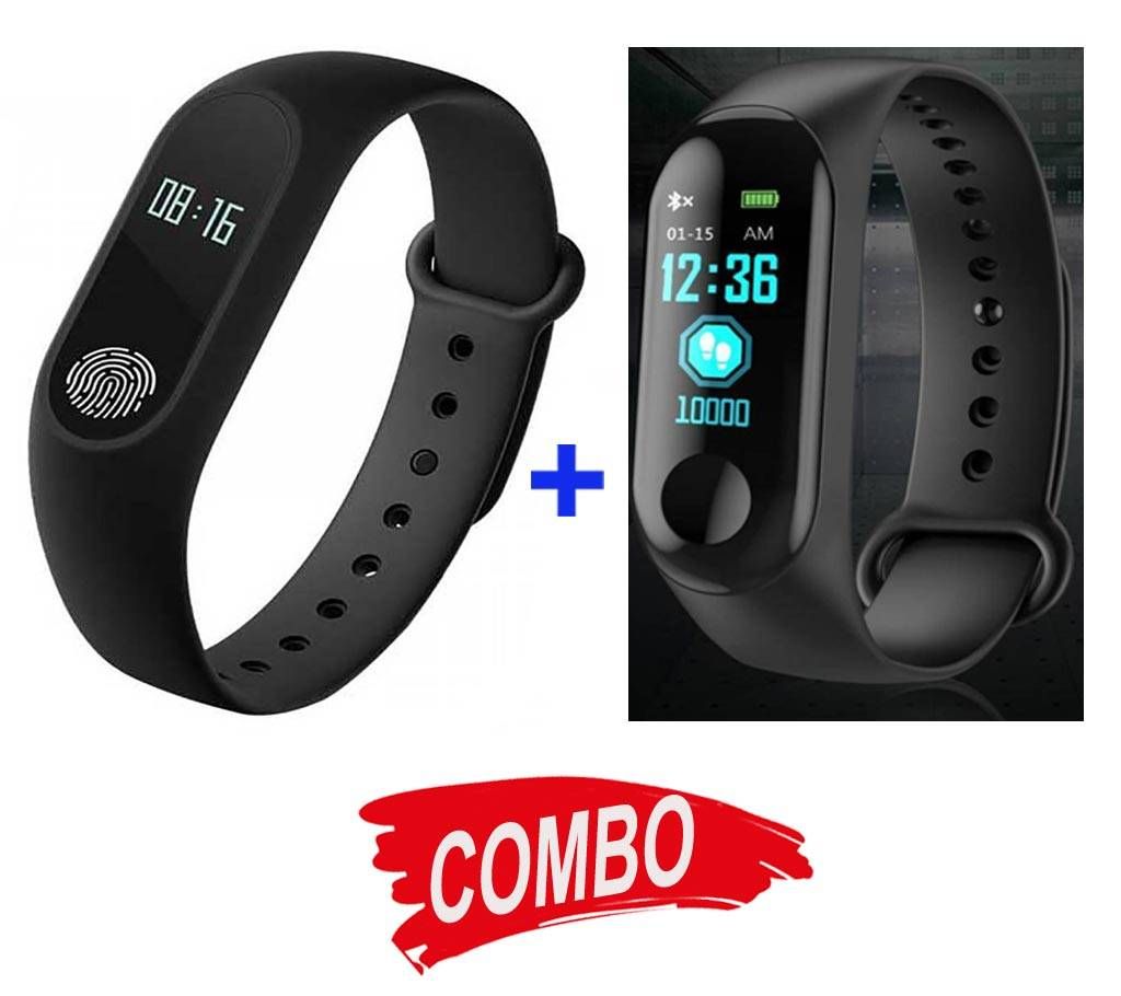 M2 Smart Band with OLED Display Heart Rate Sensor - Black + M3 Smart Band Color Monitor Waterproof Heart Rate Monitor Pedometer Combo Offer