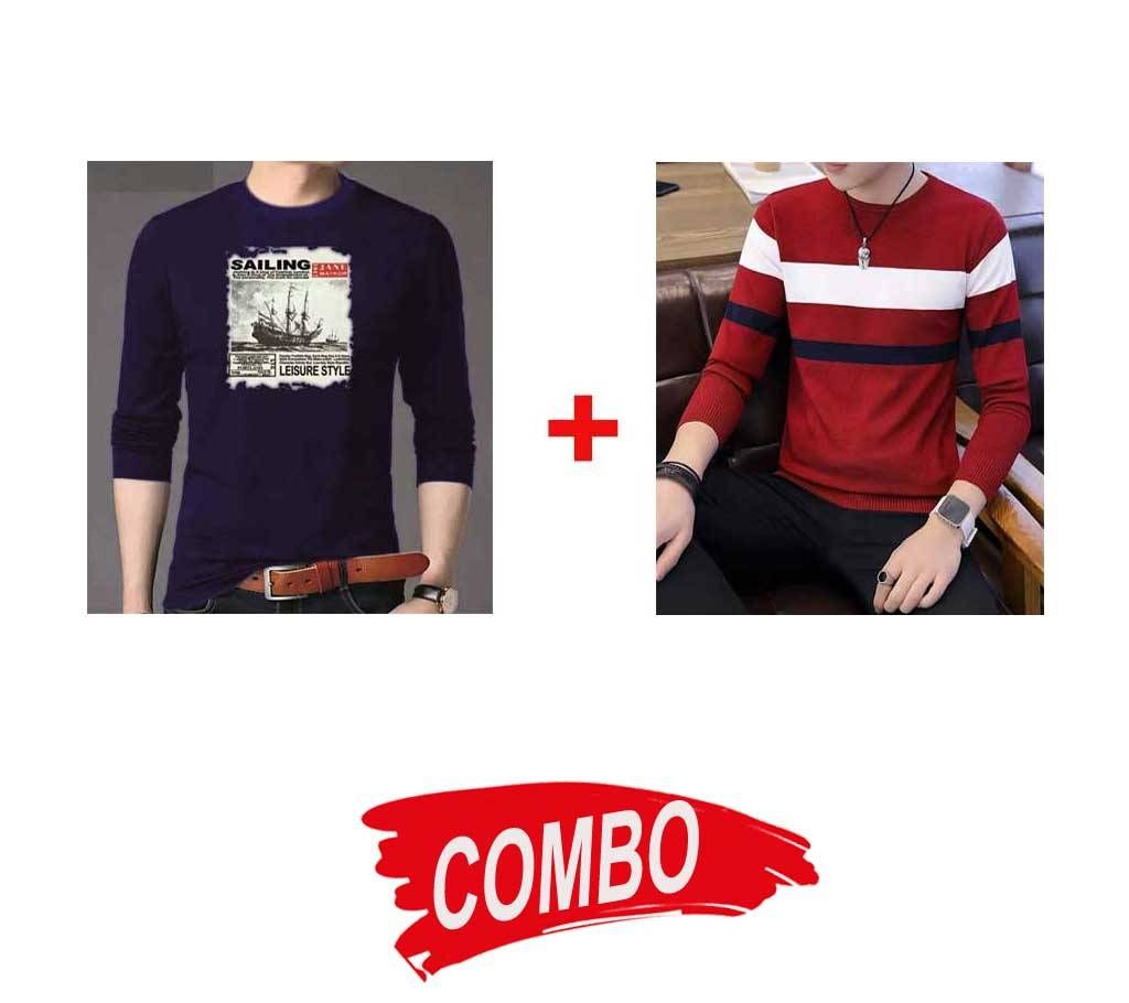 Gents Full Sleeve Cotton Sweater + Gents Full Sleeve Cotton T-Shirt Combo Offer 
