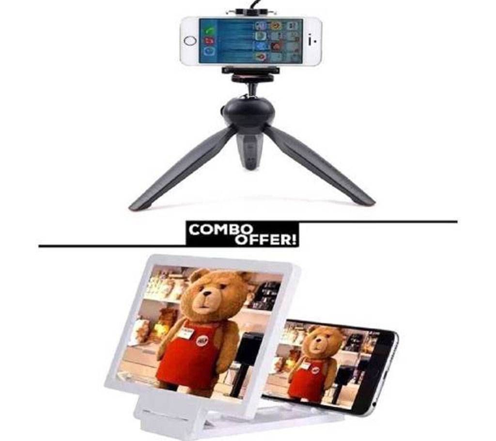Combo of YunTeng 228 Mobile Stand and 3D Magnifying Glass
