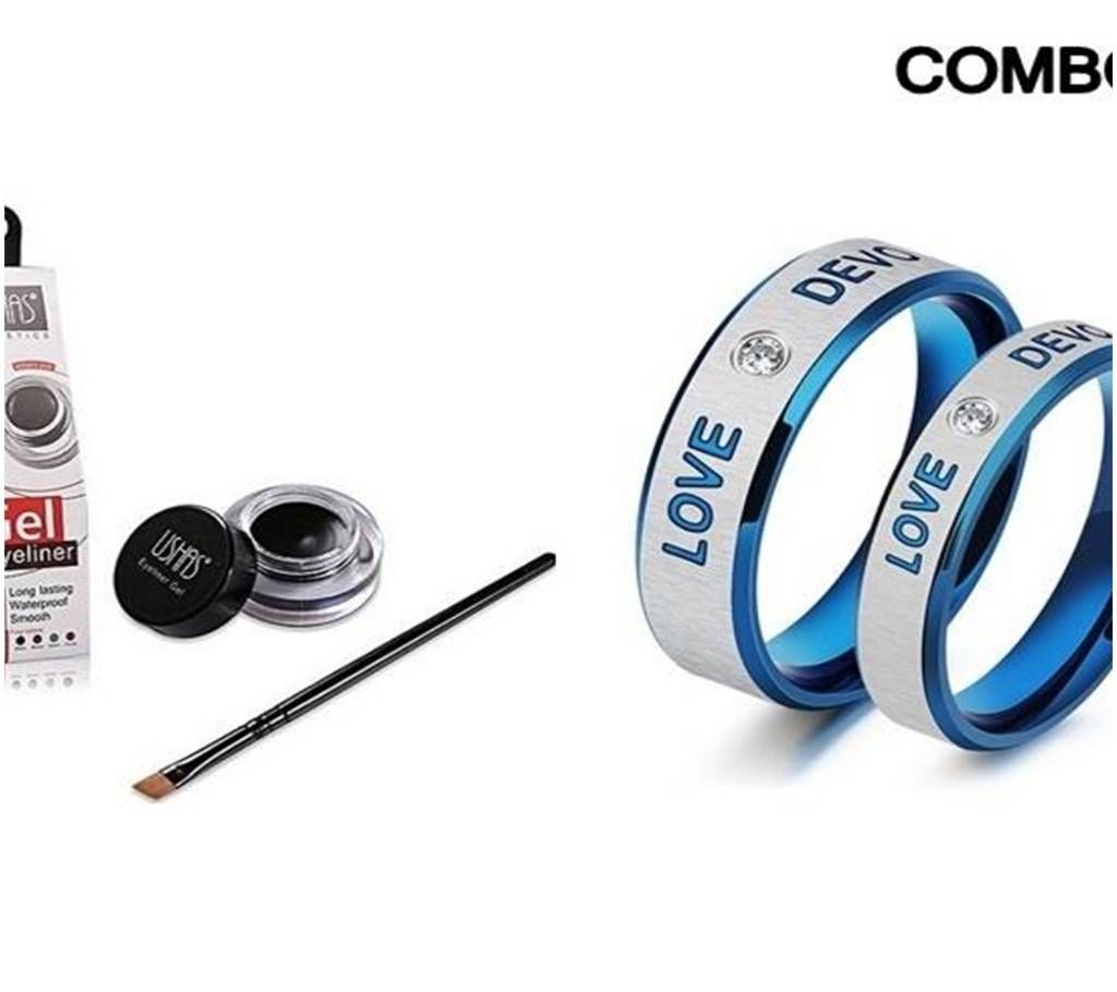 USHAS Eyeliner Gel & Couple Finger Rings Combo