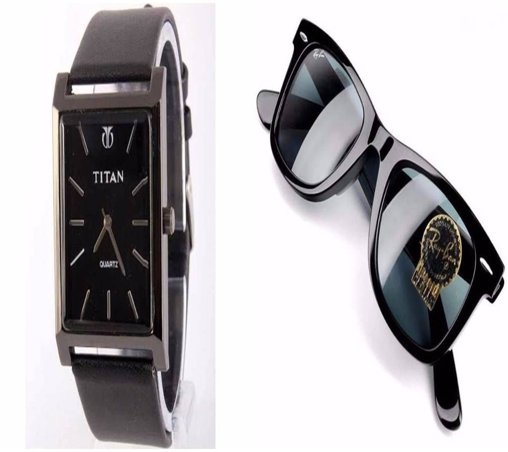 combo offer Titan Gents Watch+ Ray Ban Sun Glass 