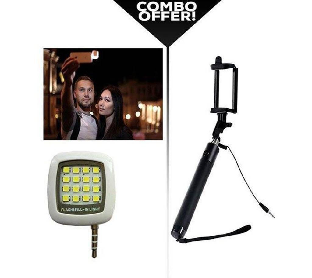 Combo Pack LED Flash Light with Selfie Stick