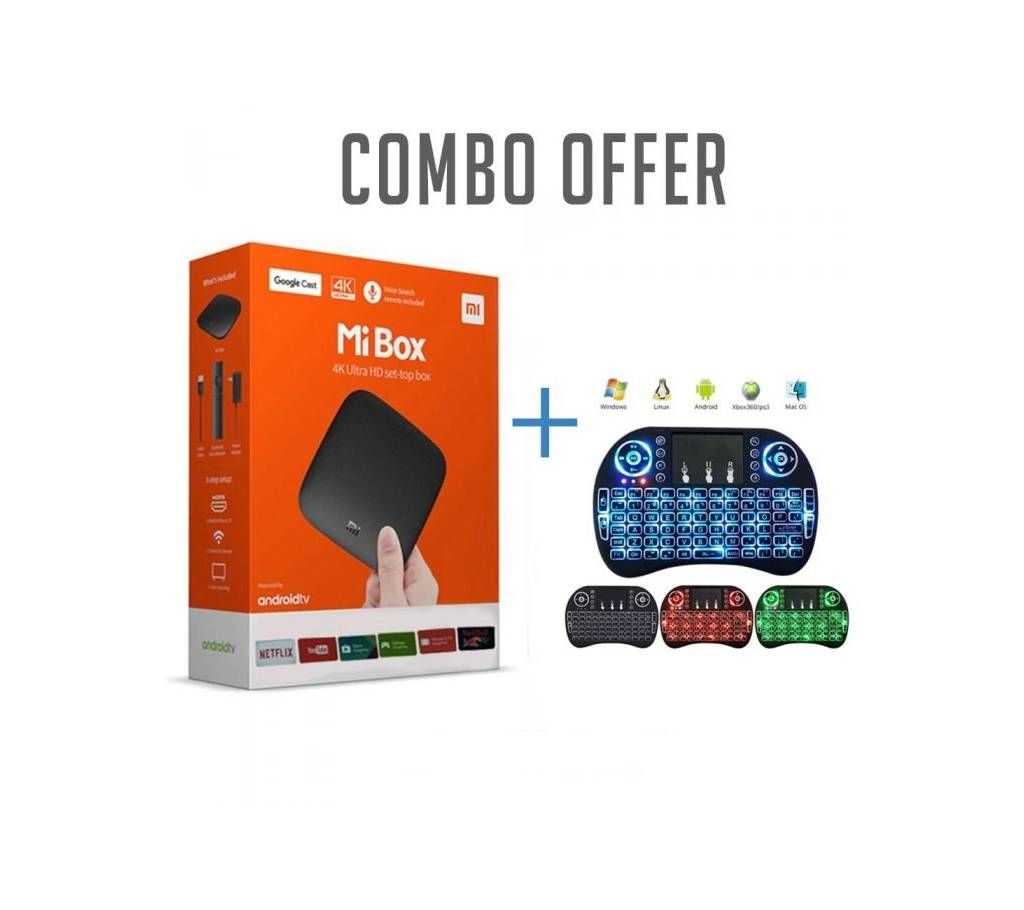 Xiaomi Mi 4K Android TV Box With Wireless Mini Keyboard (COMBO)