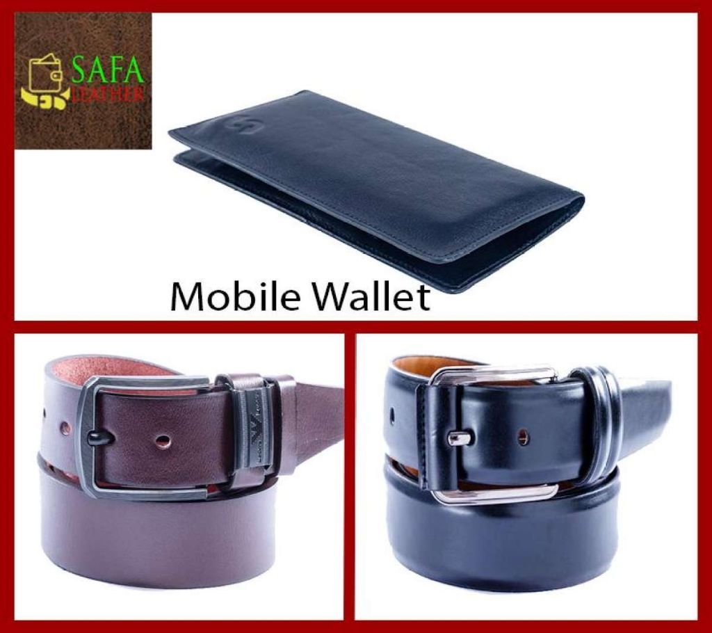 safa leather,3 Pics Belt Wallet Combo pack For Man