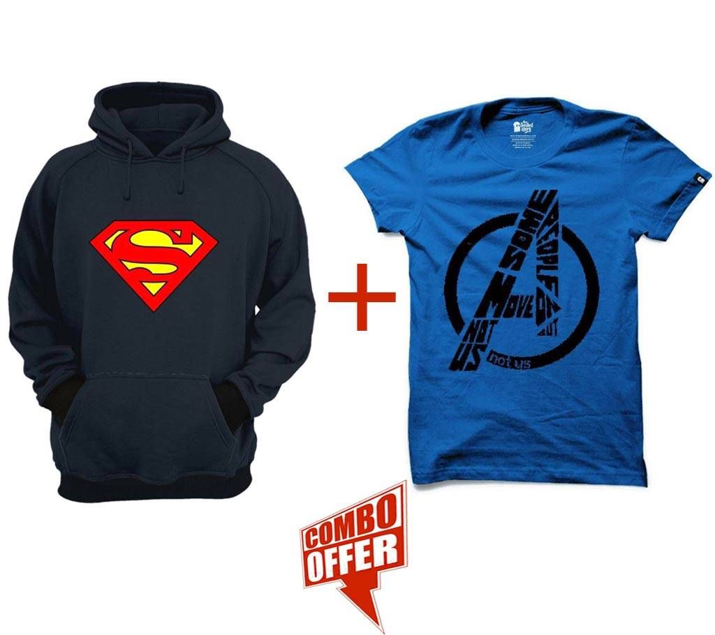 Superman-Org-Navy Blue-Mens-Hoodie + Gents Summer T-Shirt - Avengers Combo Offer 
