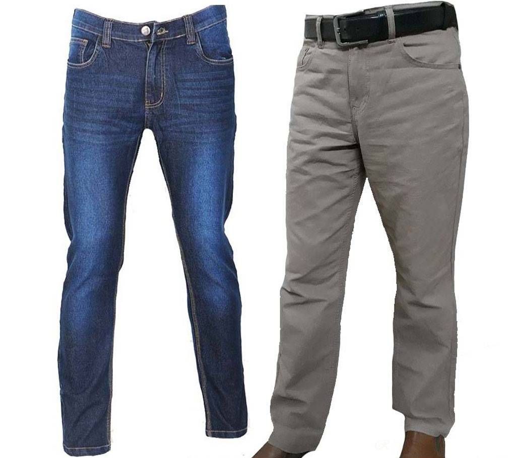 Mens regular fit gabardine pant + Jeans Pant Combo Offer
