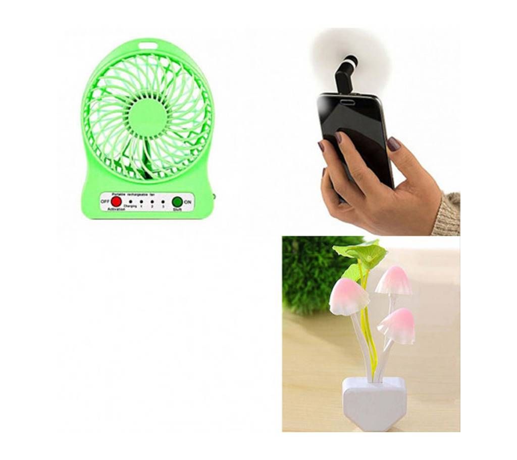Combo Of SENSOR Night Lamp+Universal Mini Rechargeable Fan+Portable Micro USB Fan