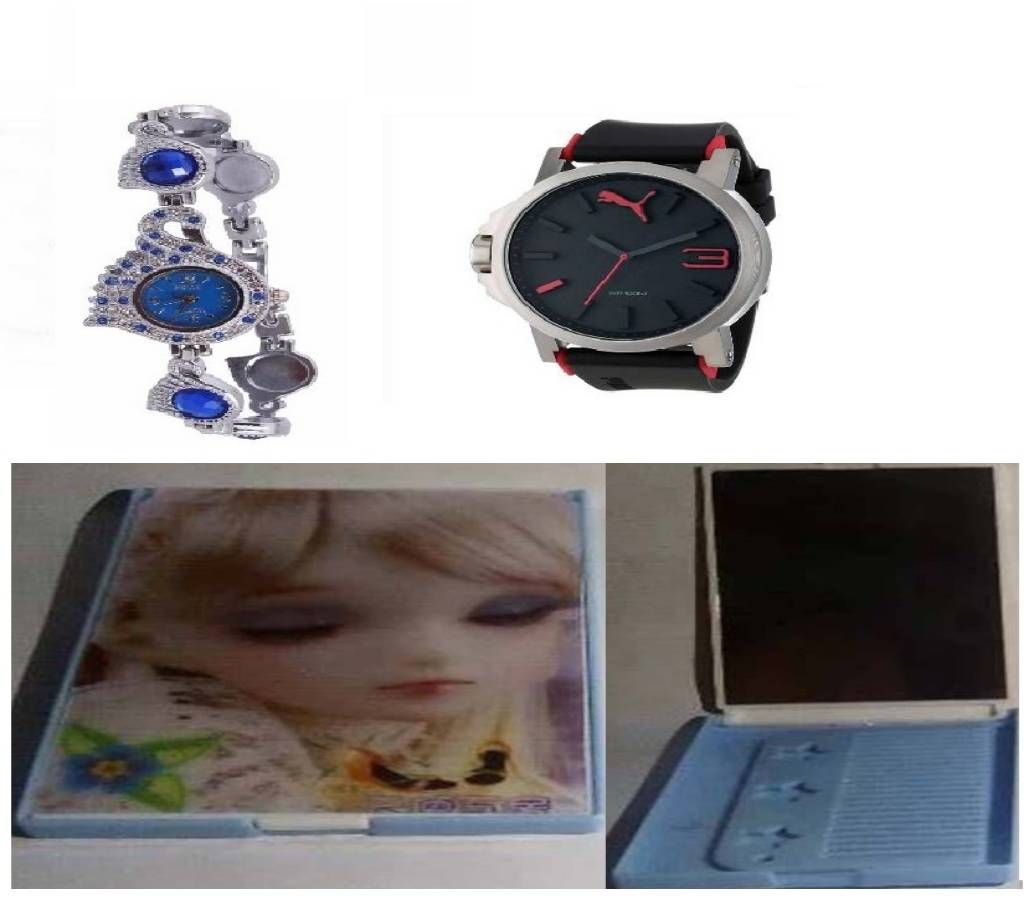 Women for Combo of Peacock Watch + Puma Gentts Sports Review + Makeup Mirror