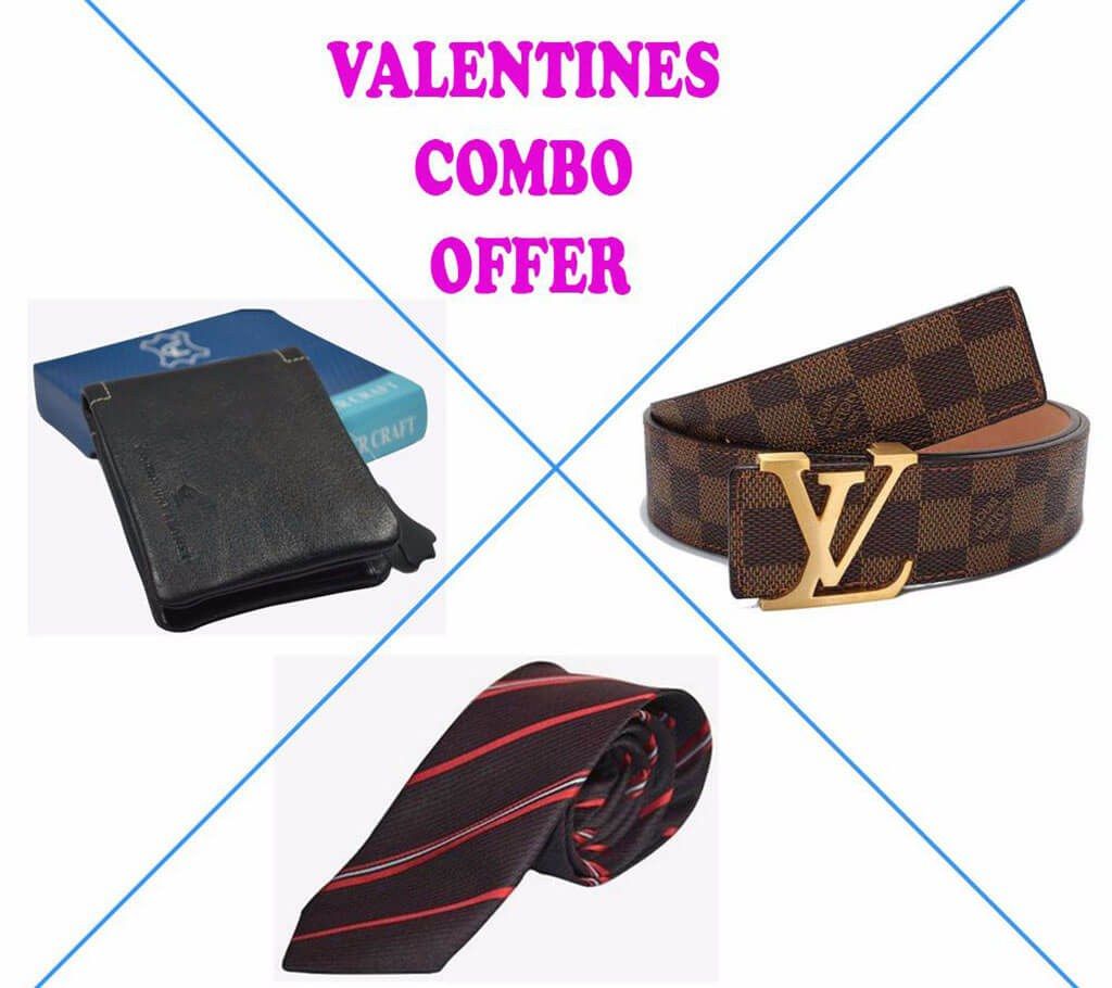 Men's Leather Belt+ Wallet+Silk Tie Combo Offer