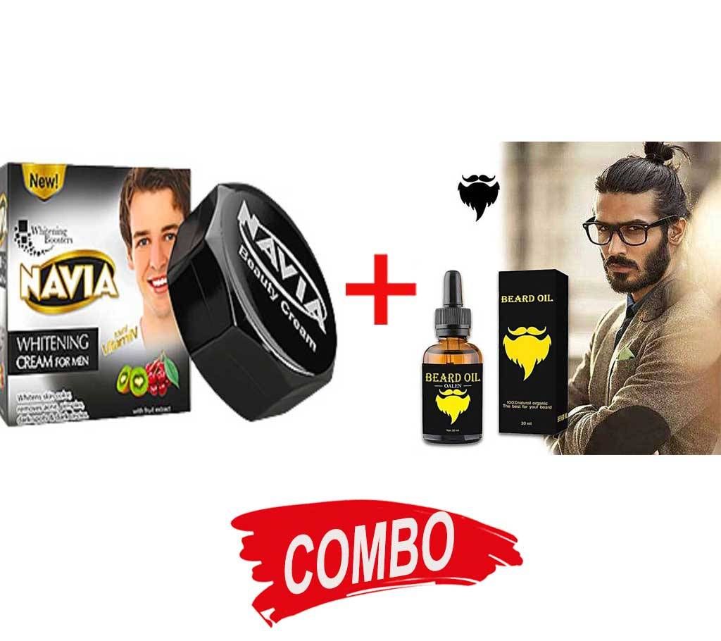 Men Beard Hair Product of Loss of Growth Beard Oil 30ml (UK) + Navia Whitening Cream For Men - 30g PK Combo Offer 