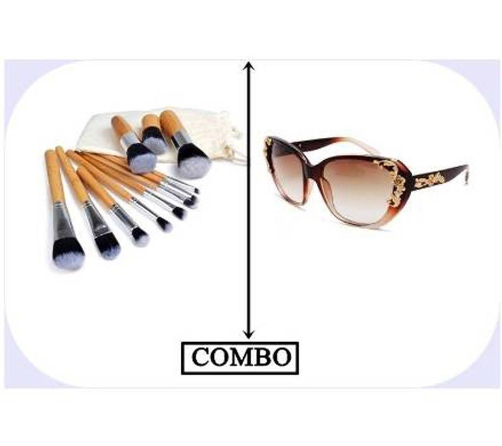 Make up brush set+sunglass for women combo