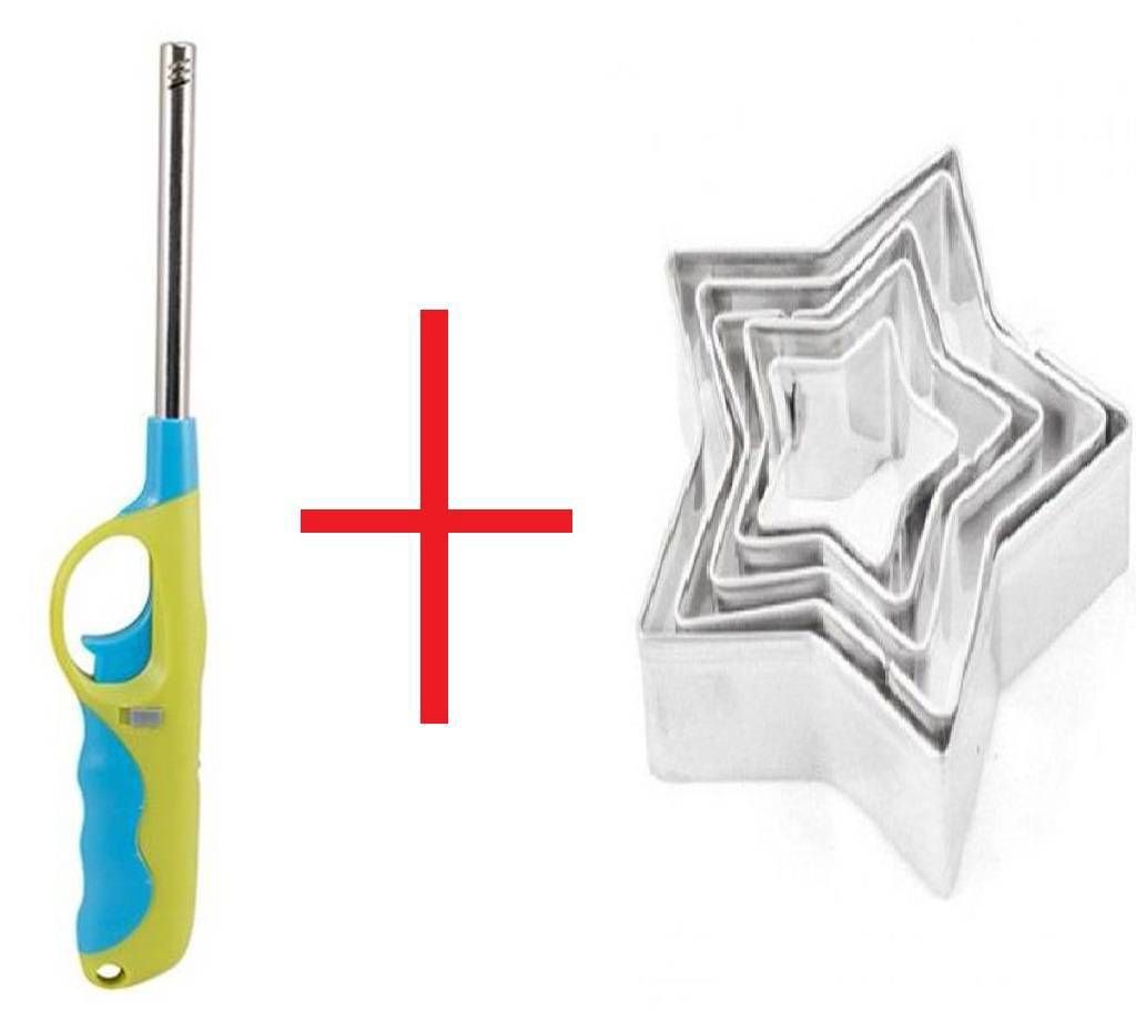 Kitchen gas lighter & Star Shaped Cookies Cutter 5pcs Combo 