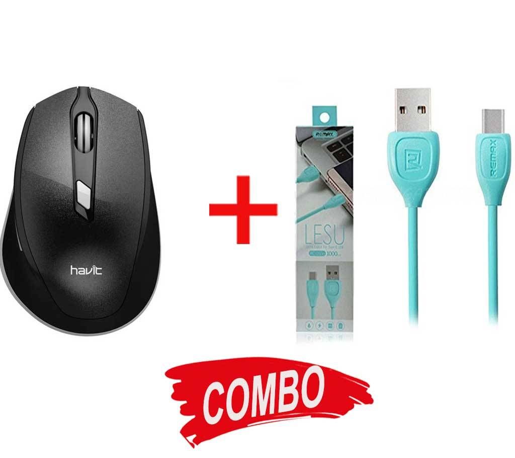 HAVIT Wireless Optical Mouse + REMAX Lesu Data Cable RC-050m for Micro Combo Offer 