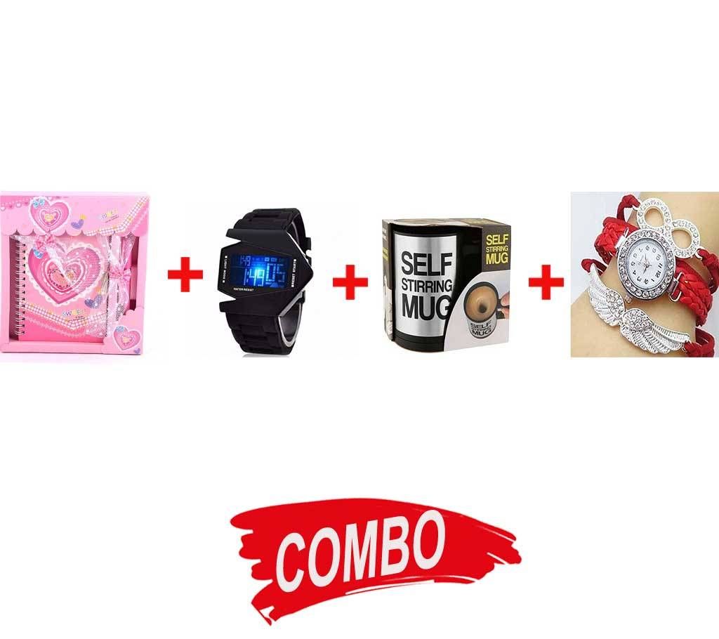 love Dairy+Self Stirring Mug+LED FIGHTER WATCH+LADIES WRIST WATCH