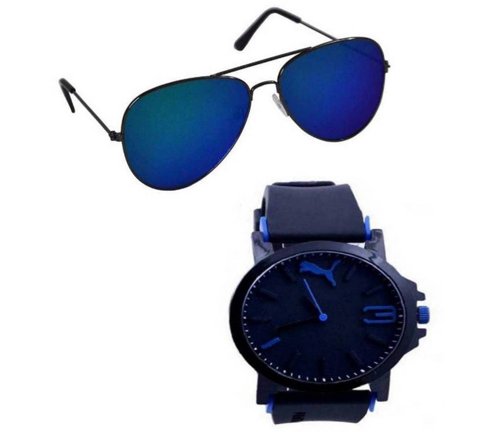 Black Blue Sports Watch for Men (COPY) + Gents Metal Frame Sunglasses(Copy) 