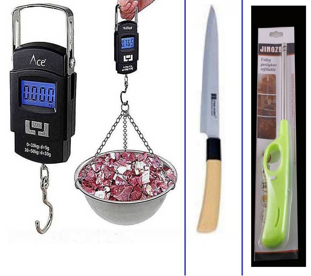Portable Digital Wet Scale + Kitchen Wooden Handle Small Slim Nifty + Kitchen Gas Lighter