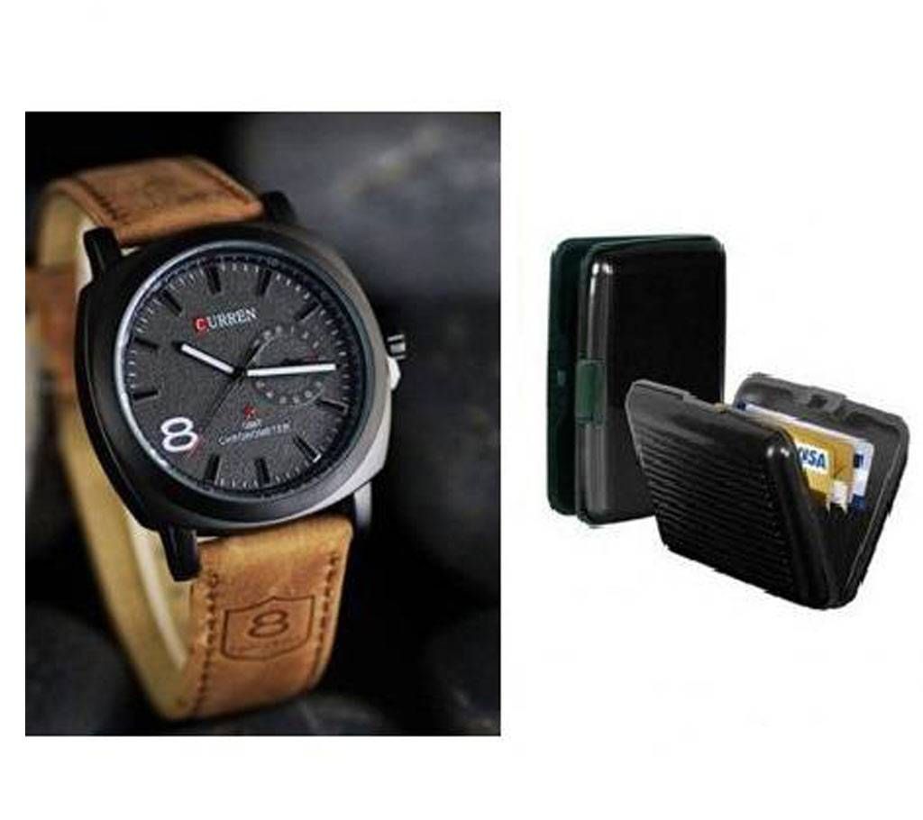 CURREN Watch & Card Holder Combo 